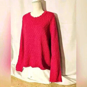 525 America Womens Crew Neck Hot Magenta Sweater Rolled Hem NWT Size XL
